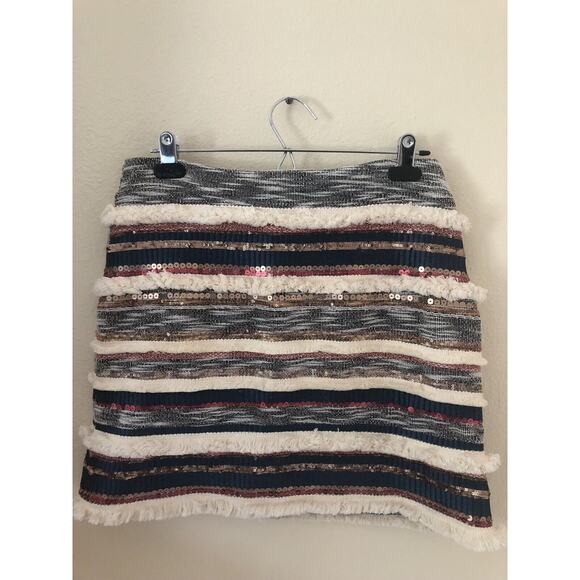 Anthropologie Moulinette Soeurs Erine Women’s Sz 4 Fringe Sequin Lined Skirt - Picture 2 of 9